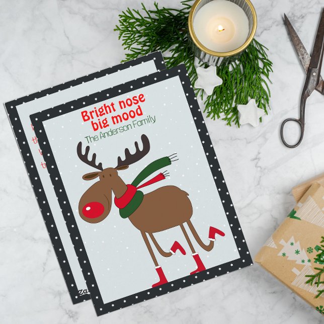 Cartão postal preto retrô de Natal com renas fofas (Criador carregado)