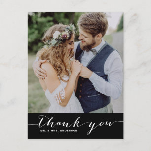 Cartão Postal Preto Script Wedding Obrigado Cartão-Postal Vert