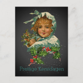 Cartão Postal Prettige Kerstdagen Vintage Holly Girl Black