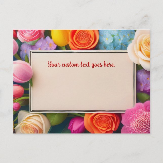 Cartão Postal Pretty Floral Framed Roses Tulips Hydrangea Custom (Frente)