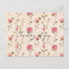 Cartão Postal Pretty Pink Cream Roses Floral Thinking of you