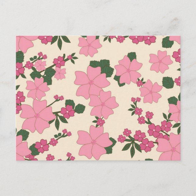 Cartão Postal Pretty Pink Flower Pattern (Frente)