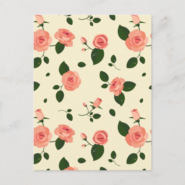 Cartão Postal Pretty Pink Roses Pastel Pink Pattern (Frente)