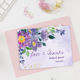 Cartão Postal Pretty Purple Blue Floral Wedding Thank You