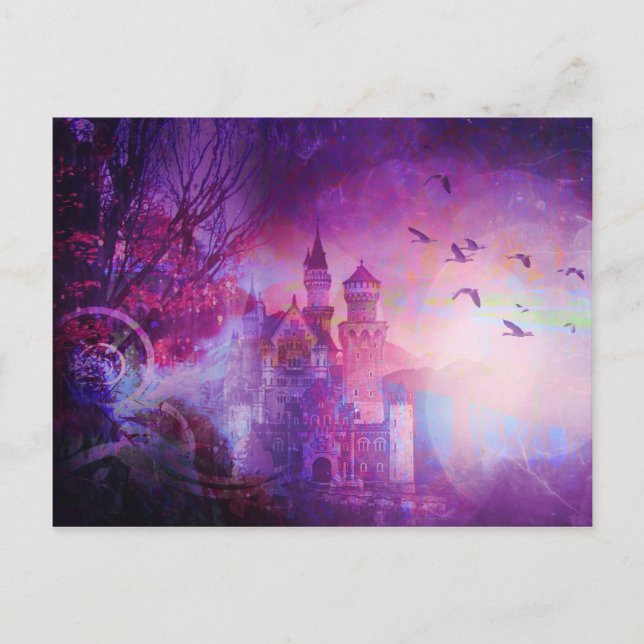 Cartão Postal Pretty Purple Fairy Tale Fantasy Castle (Frente)