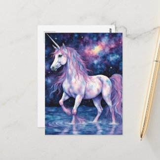 Cartão Postal Pretty Purple Unicorn In The Lake