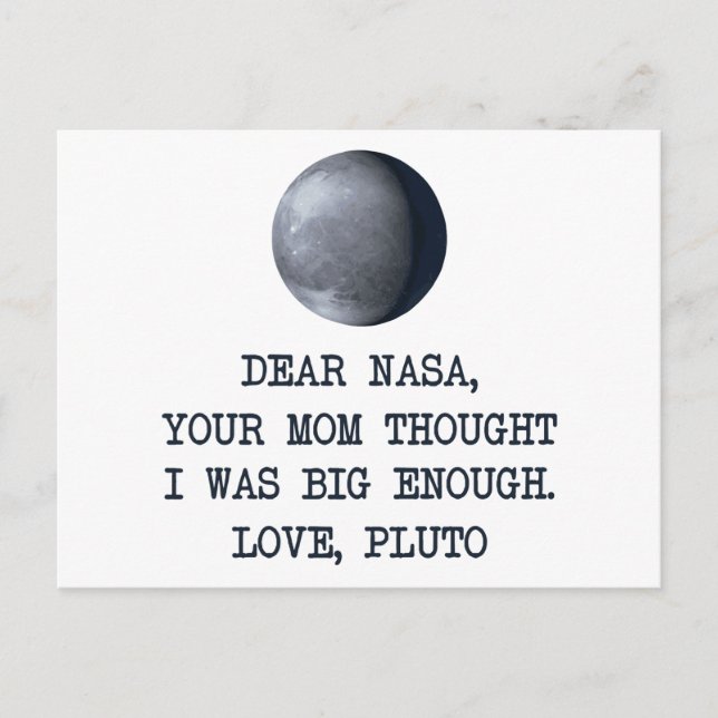 Cartão Postal Prezado Plutão de Amor da Nasa (Frente)