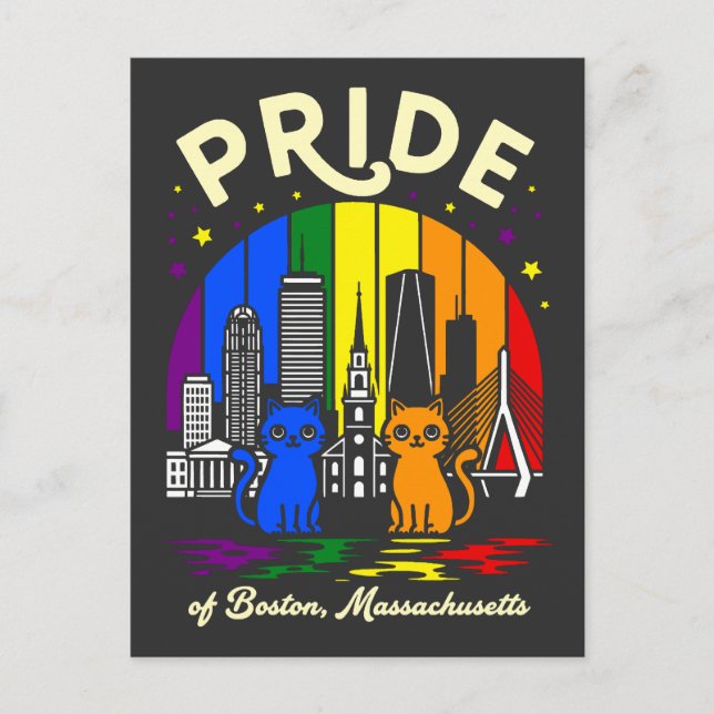 Cartão Postal Pride Boston City Massachusetts Rainbow Flag (Frente)
