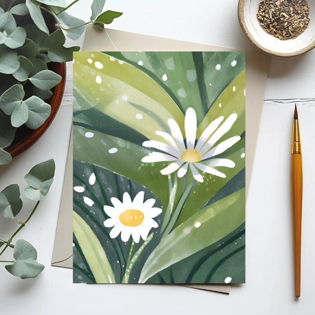 Cartão Postal Primavera Daisies | Floral Branco de Aquarela (Criador carregado)