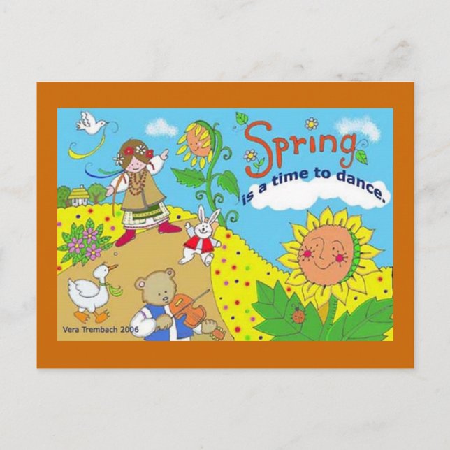Cartão Postal Primavera é um momento para dançar a arte popular  (Frente)