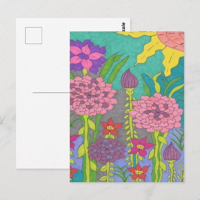 Cartão Postal Primavera Floral Garden Art (Frente/Verso)