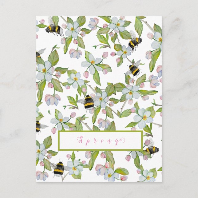 Cartão Postal Primavera jardim florescente e mamangabas (Frente)