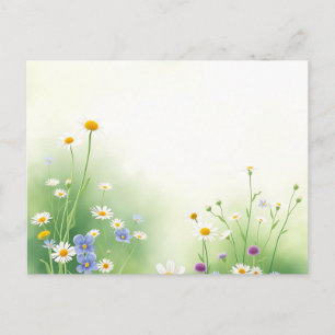 Cartão Postal Primavera Meadow Watercolor com flores selvagens e