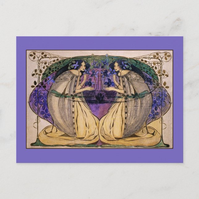 Cartão postal: Primavera por Frances Macdonald (Frente)