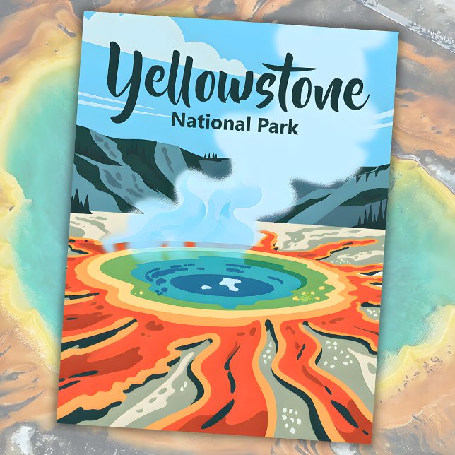 Cartão Postal Primavera quente retrorreflector mínimo Yellowston (Minimal Bold Retro Yellowstone Rainbow Hot Spring Postcard)