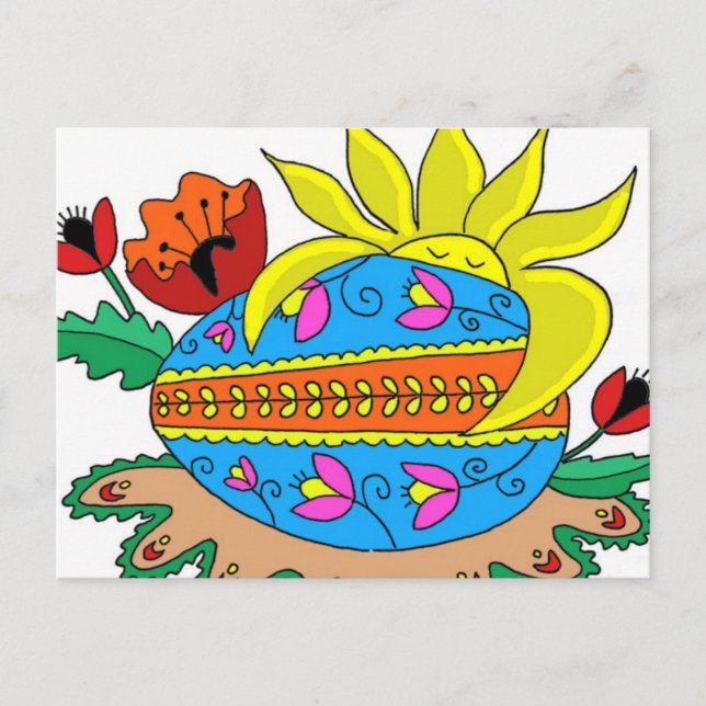Cartão Postal Primavera Sun e Pysanka (Frente)