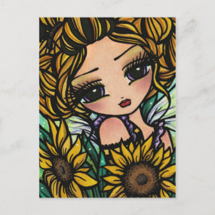 Cartão Postal Primavera Sunflower Bumblebee Fairy Fantasy Art Gi