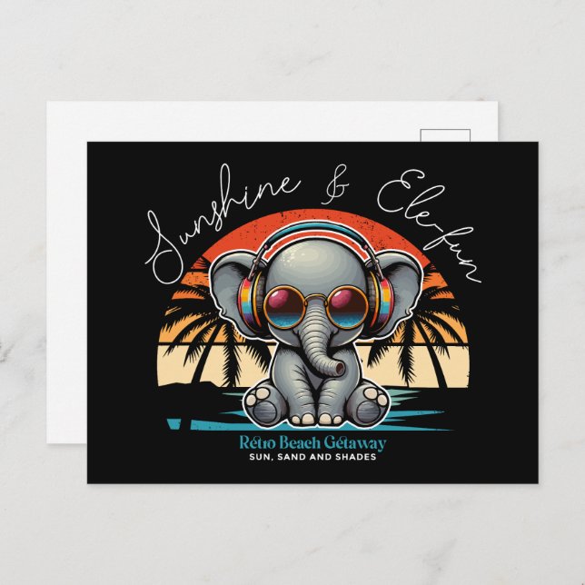 Cartão Postal Primavera Sunshine e Ele se diverte Retro Beach. (Frente/Verso)