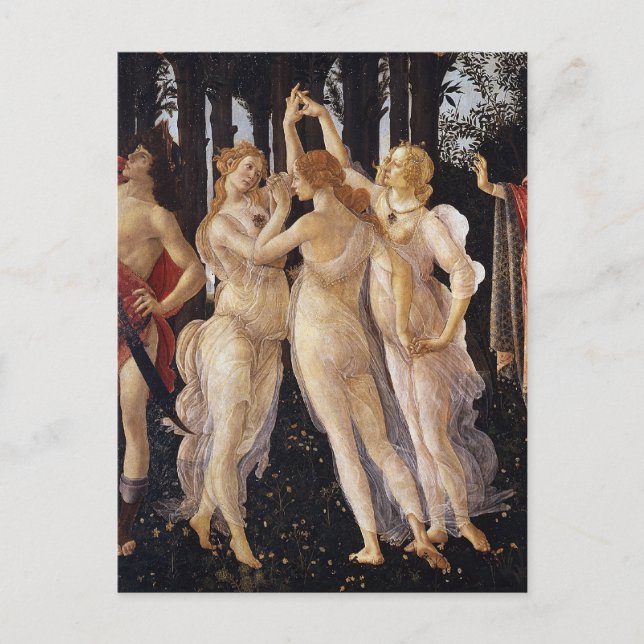 Cartão Postal Primavera, Three Graces, por Sandro Botticelli (Frente)