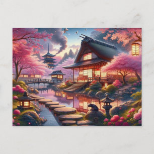 Cartão Postal Primavera Tranquilo no Jardim Japonês