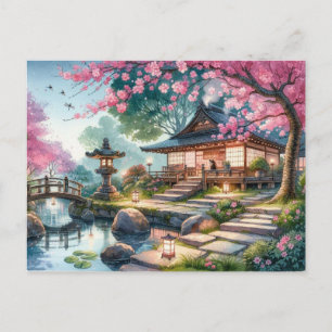 Cartão Postal Primavera Tranquilo no Jardim Japonês
