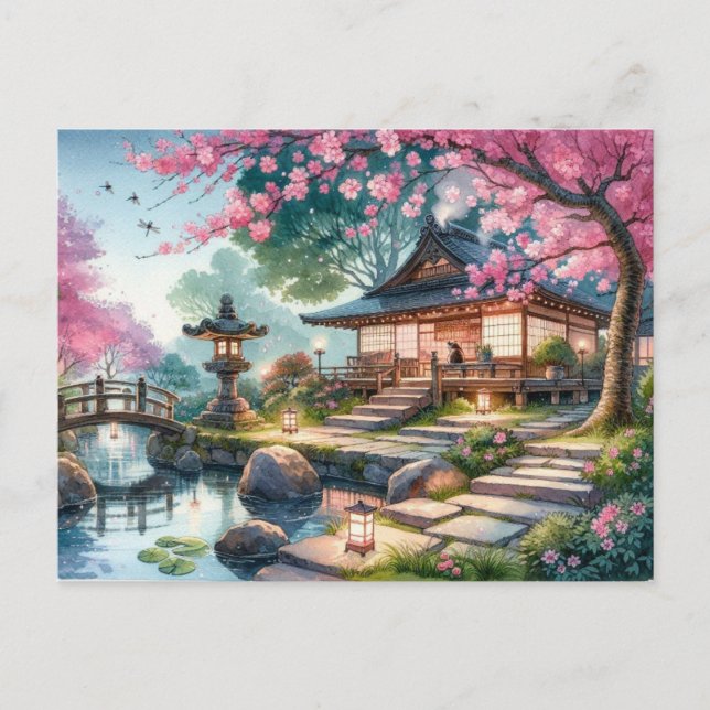 Cartão Postal Primavera Tranquilo no Jardim Japonês (Frente)
