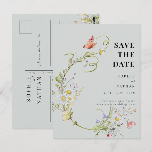 Cartão Postal Primavera Verão Flor Silvestre Rubor Azul Salvar a (Frente/Verso)