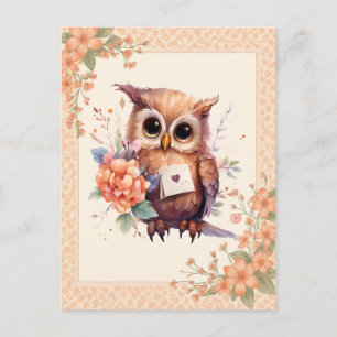 Cartão Postal Primavera Watercolor Floral Owl - Cartão-postal
