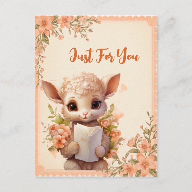 Cartão Postal Primavera Watercolor Lamb com letra - (Frente)