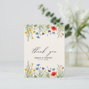Cartão Postal Primavera Wild Flower Meadow Weding Obrigado