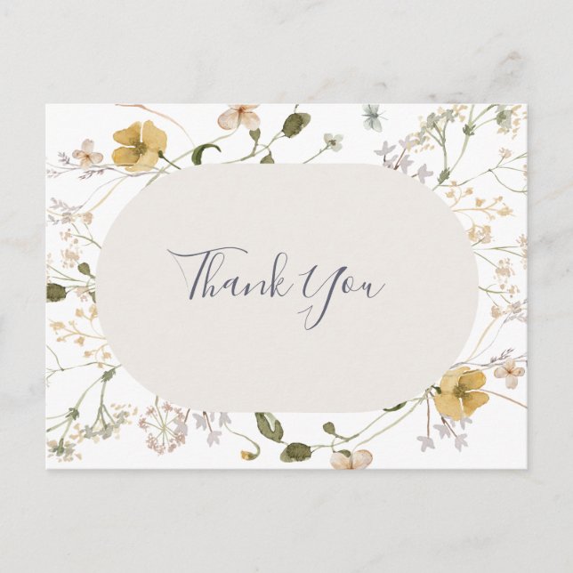 Cartão Postal Primavera Wildflower | Casamento Branco Obrigado (Frente)