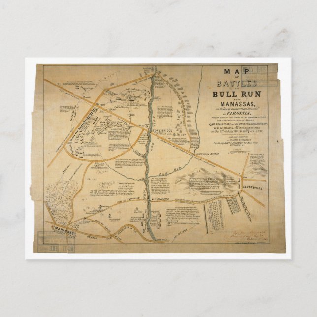 Cartão Postal Primeira Batalha ORIGINAL do Mapa da Guerra Civil  (Frente)