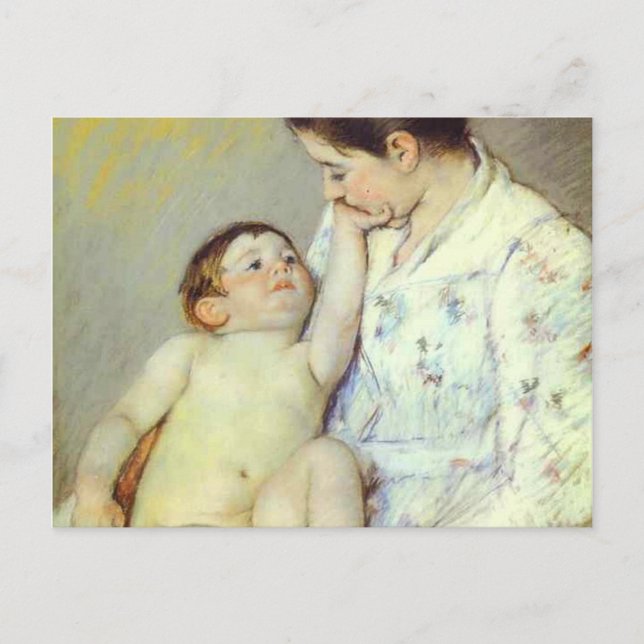 Cartão Postal Primeira carícia do bebê. 1890, Mary Cassatt (Frente)