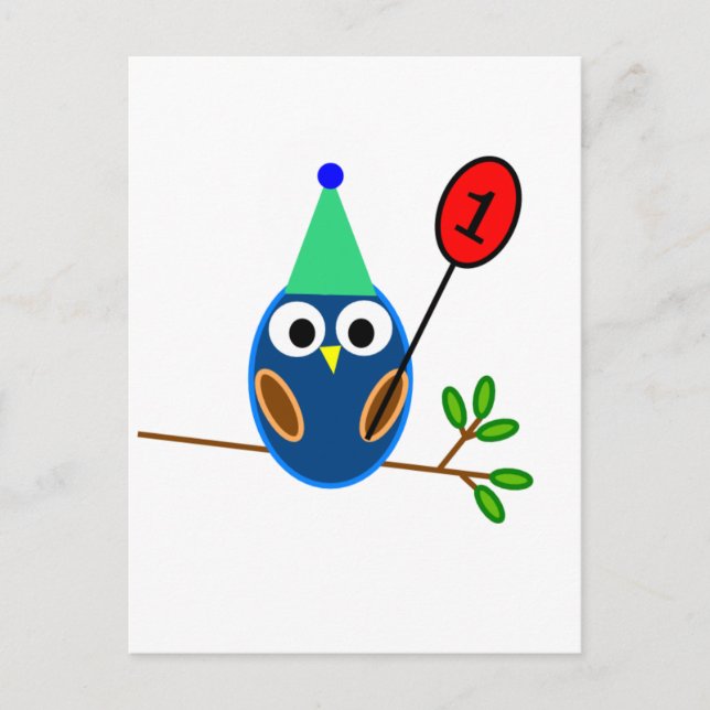 Cartão Postal Primeira Celebração de Aniversário, Coruja Bonita (Frente)