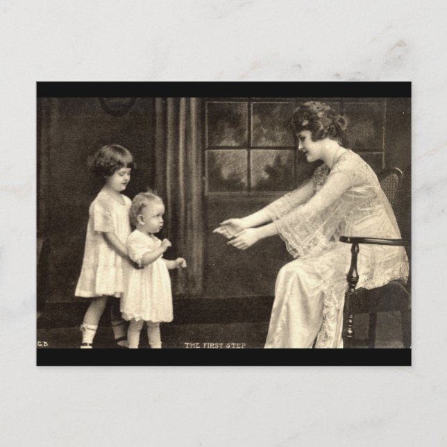 Cartão Postal Primeira Etapas do Bebê Vintage 1918 (Frente)