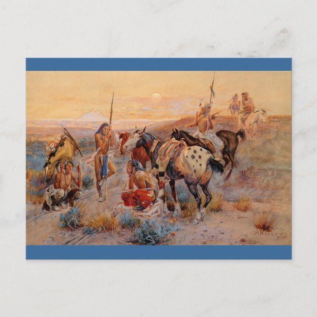 Cartão Postal Primeiras Marcas de Carroça de Charles M. Russell  (Frente)