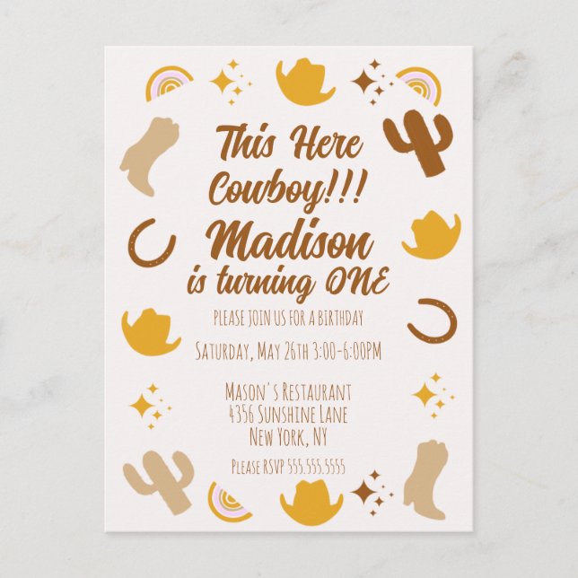 Cartão Postal Primeiro Aniversário Arco-íris Rodeios Groovy Aniv (Frente)