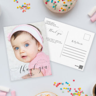 Cartão Postal Primeiro aniversario de Bebê Obrigado Sugestões El