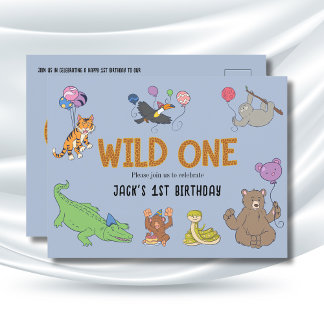 Cartão Postal Primeiro aniversario Safari Invoca Animais Selvage