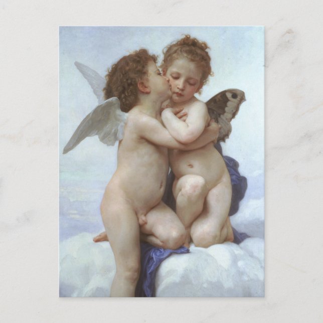 Cartão Postal Primeiro Beijo por Bouguereau, Vintage, Anjos Vito (Frente)