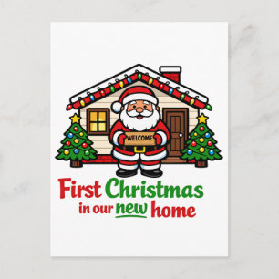 Cartão Postal Primeiro Natal em Nossa Nova Casa Papai Noel