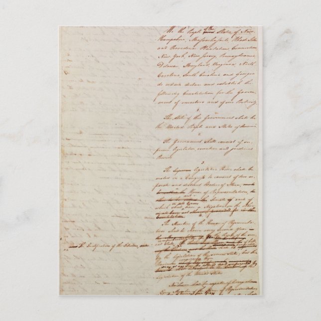 Cartão Postal Primeiro projeto de Constituição dos EUA (Frente)