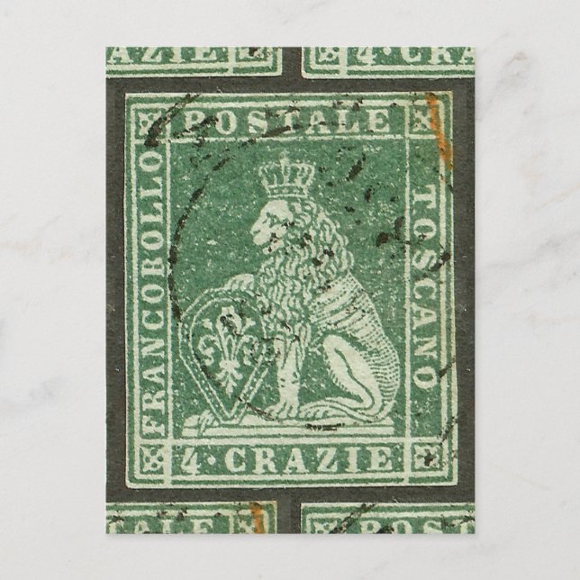 Cartão Postal Primeiro selo postal - Toscana (1851) (Frente)