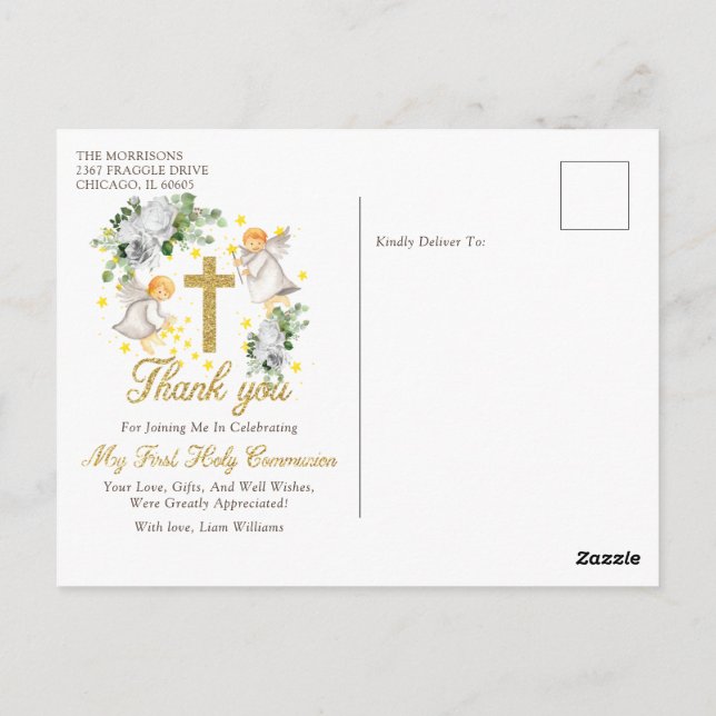 Cartão Postal Primeiros Anjos Comunitários Glitter Obrigado (Verso)