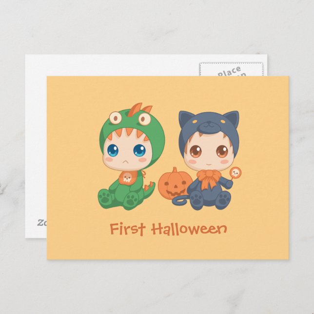 Cartão Postal Primeiros Bebês do Halloween Figurino de Dragão Ne (Frente/Verso)