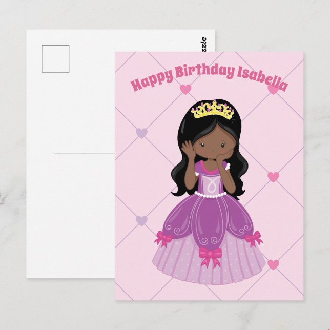 Cartão Postal Princesa Afro-Americana Menina Aniversário Persona (Frente/Verso)