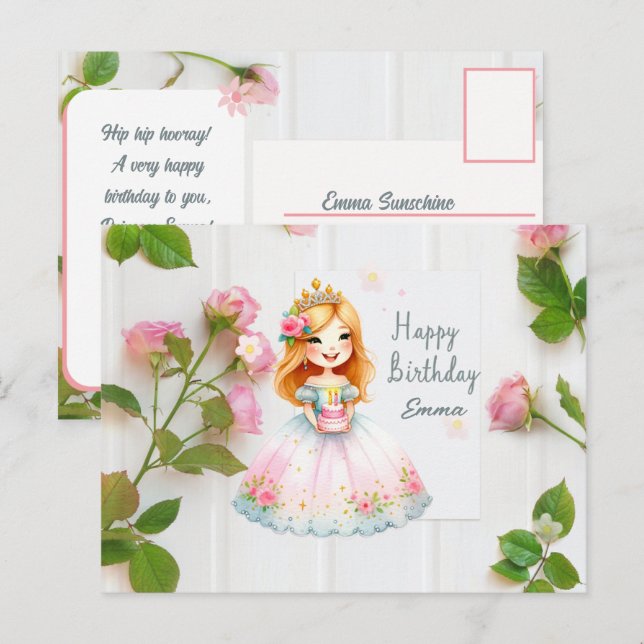 Cartão Postal Princesa Aniversário Deseja (Frente/Verso)
