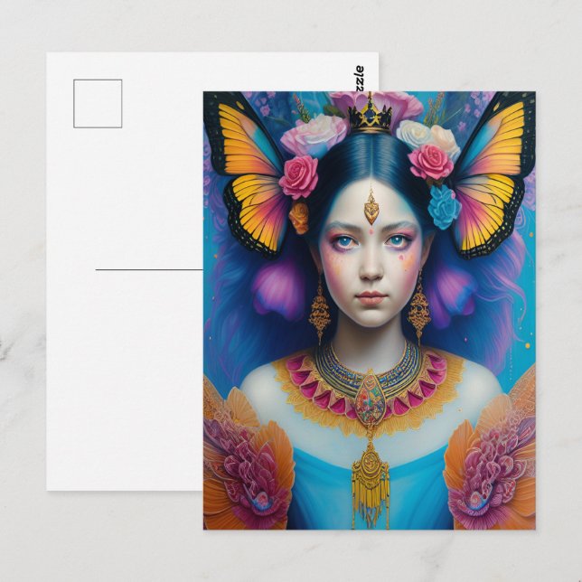Cartão Postal Princesa borboleta com pequena coroa (Frente/Verso)