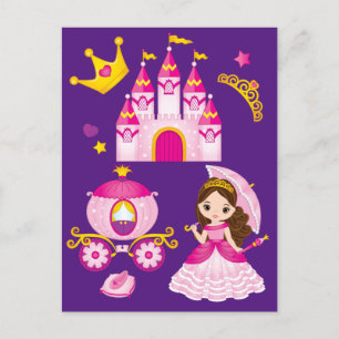 Cartão Postal Princesa Castle Tiara Crown Meninas Roxo