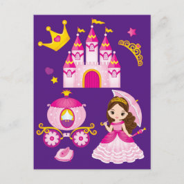 Cartão Postal Princesa Castle Tiara Crown Meninas Roxo